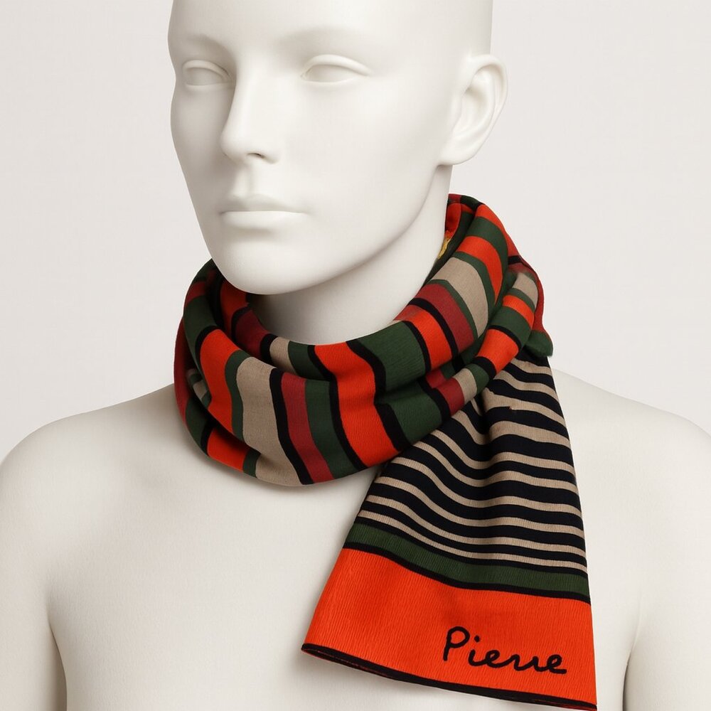 Pierre Cardin Colorful Stripe Scarf Lightweight Thin Designer Accessory - Women
